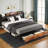 Upholstered Industrial Platform Bed With Charging Headboard & Storage Drawers-260959211