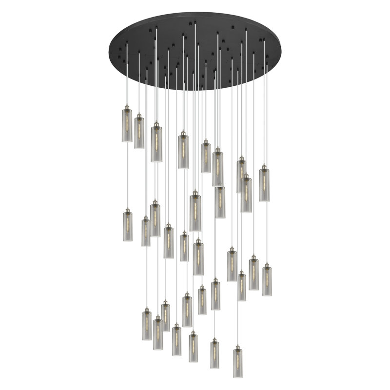 Caius - Luminaire suspendu à cordon 60 lumières 31 po, Gris fumée clair, Nickel satiné