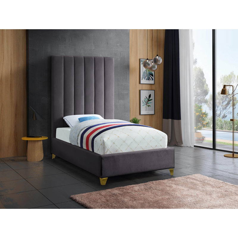 Lit plateforme tapissier Sibert, Simple, Velours gris