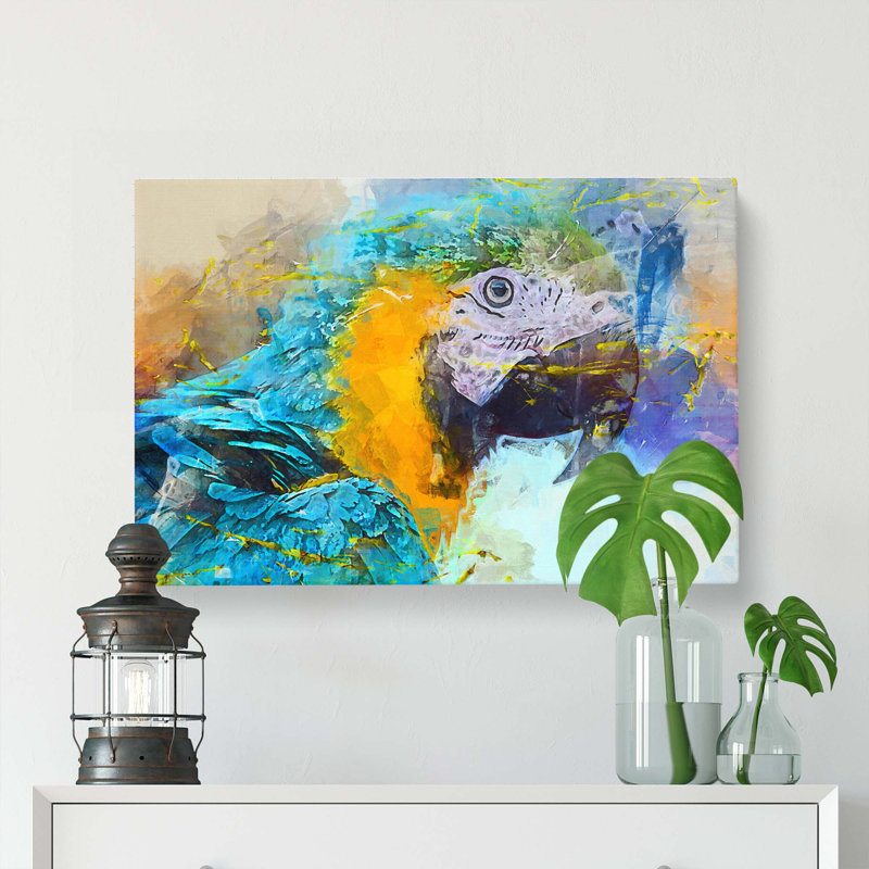 Macaw Parrot In Abstract - Wrapped Canvas, 35cm H x 50cm W x 3cm D