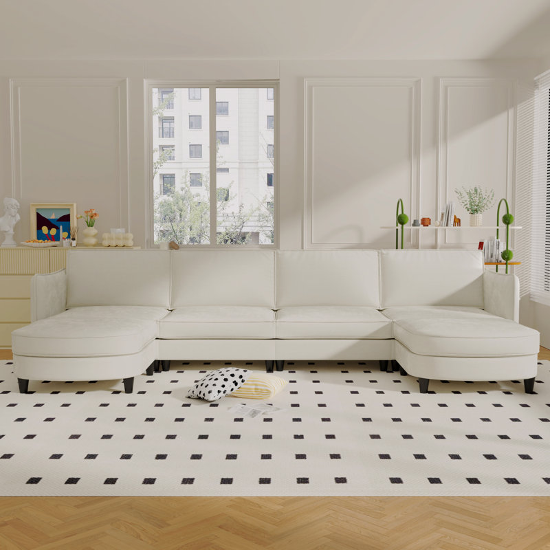 Canapé de grande taille à 141 places de 141,5 po, canapés en forme de U avec repose-pieds mobile, accoudoirs avec pochettes, canapé en tissu moderne