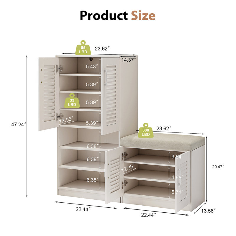 Multi Functional Shoe Storage Cabinet With Bench & 7+3 Storage Compartment, Adjustable Layer Board, Shoe Bench With Cushion For Entryway, Freestanding Shoe Rack For Entryway, Mudroom, Hallway,White