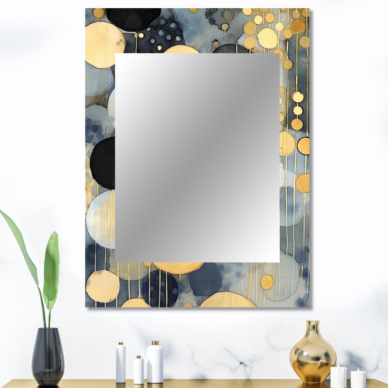 Pastel abstrait avec taches bleues noires et dorées - miroir mural décoratif géométrique, grand miroir moderne, art en métal imprimé