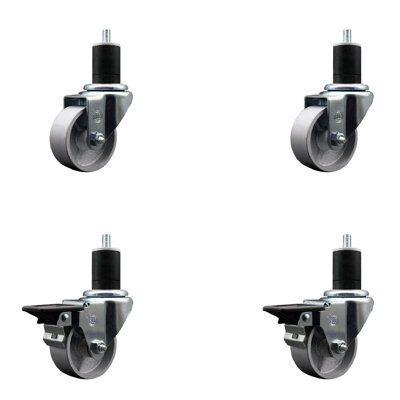 3 Inch Semi Steel Wheel Swivel 1-3/4 Inch Expanding Stem Caster Set 2 Brakes SCC