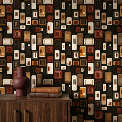 Mid Century Modern Wallpaper Retro Modern Removable Geometric Wall Double Roll