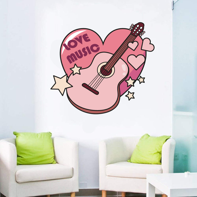 Adhésif décoratif rose avec cœurs et étoiles, H 22 po x l 28 po