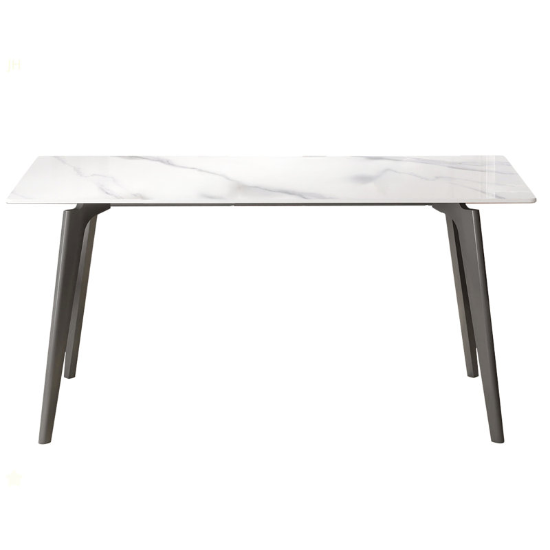 62.99" Modern Artificial Stone White Straight Edge Dark Grey Metal Leg Dining Table-Can Accommodate 6 People(Dining Table Only)