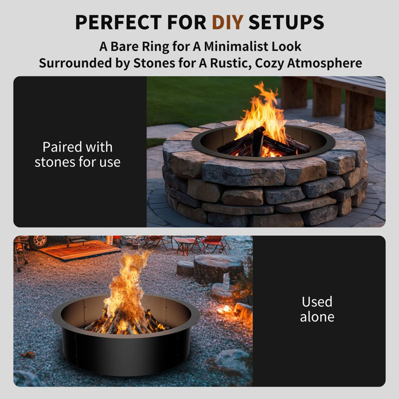 Heavy Duty Metal Round Fire Ring, 10" H x 42" W x 42" D