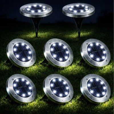 Low Voltage Solar Ground Lights 8 LED Garden Waterproof Disk Light Outdoor Pathway Metal Well Light