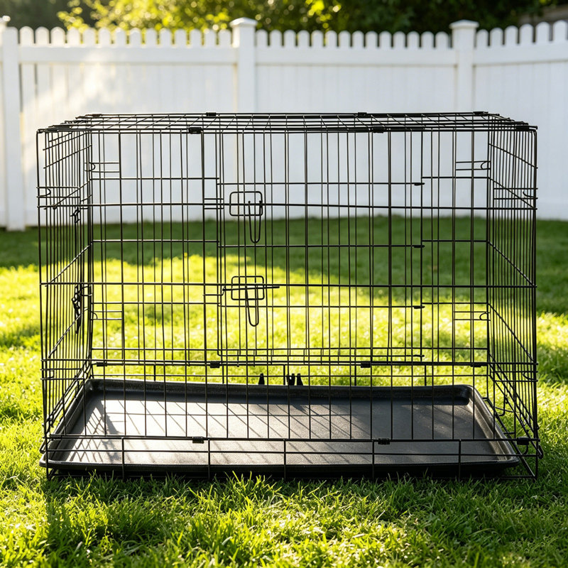 Foldable Metal Dog Cage with Plastic Tray