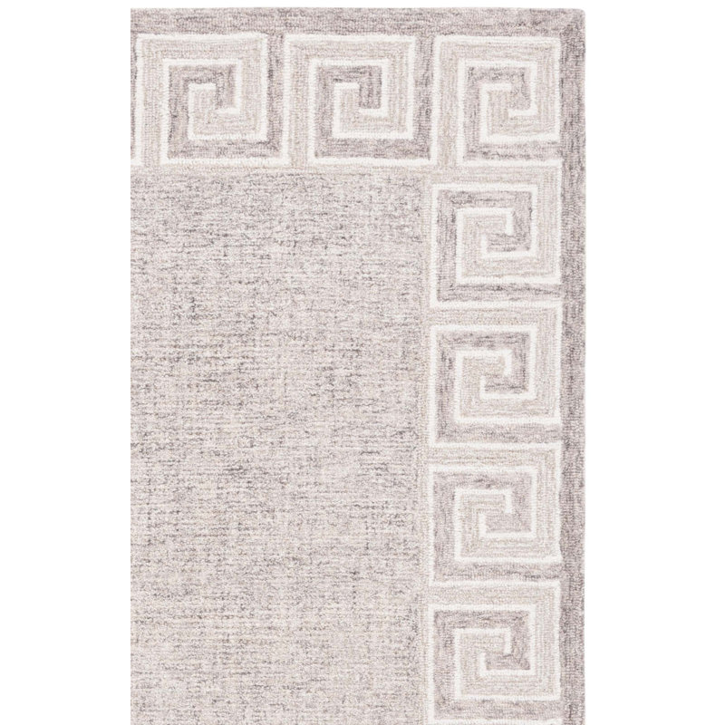 Tapis géométrique en coton touffeté à la main gris foncé / ivoire / beige Khamryn, Tapis de couloir 2 pi 3 po x 9 pi