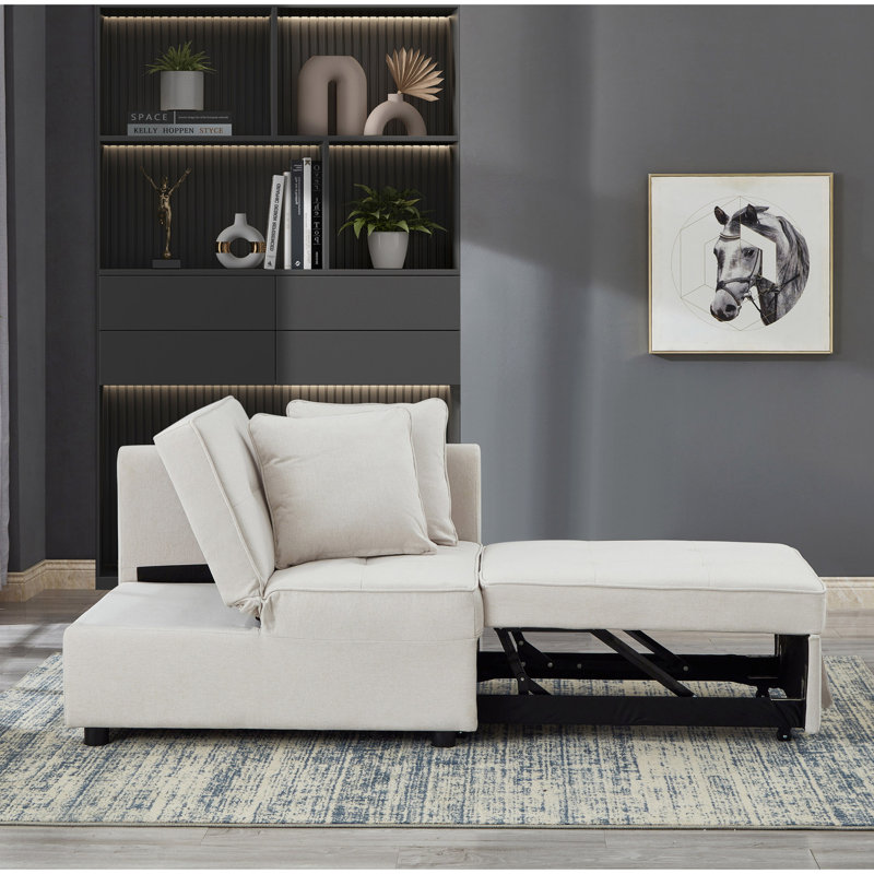 Fauteuil-lit 4 en 1 convertible inclinable avec cadre robuste pour le salon, la chambre à coucher et le revêtement en polyester pour petit espace