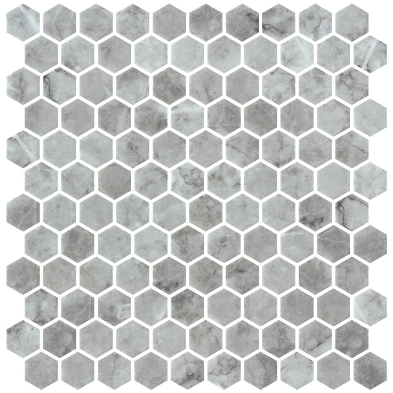 Vargal 1-in. Honeycomb Marble Look  Recycled Glass Hexagon Wall & Floor Mosaic Tile, Keir