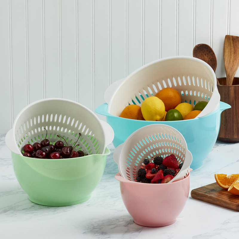Basic Essentials Mixing Bowls with Colanders Set, Multicolor