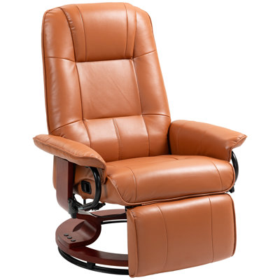 Faux Leather Manual Recliner, Adjustable Swivel Lounge Chair with Footrest and Armrest, Light Brown