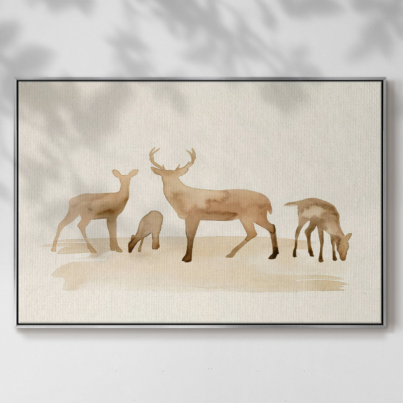 Whitetail Herd I, peinture sur toile encadrée, H 25 po x l 37 po x P 2 po, Encadrement argenté
