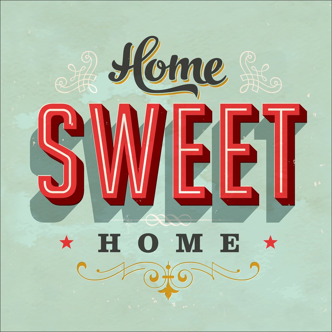 Glasbild Home Sweet Home, Kunstdruck