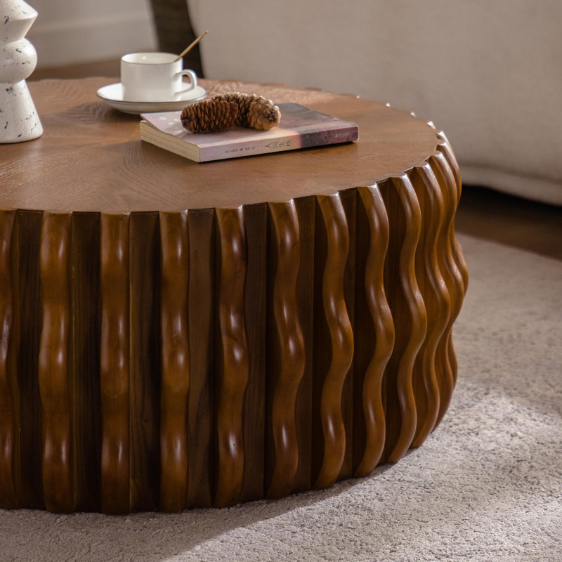 Table basse ronde cylindrique à cannelures, tables basses Mid Century