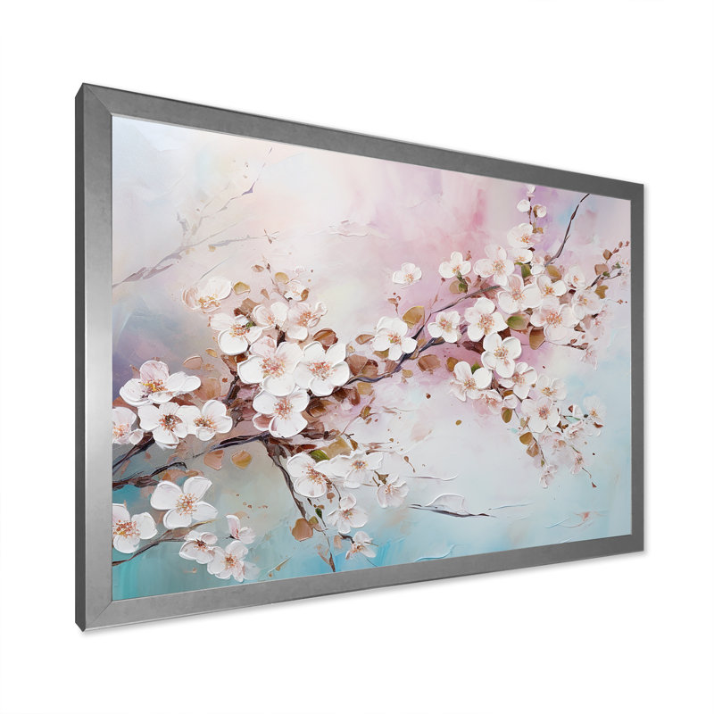 «Beautiful Apple Blossom Flower Tree I», reproduction sur toile, Cadre simple argenté, H 24 po x l 32 po x P 1 po