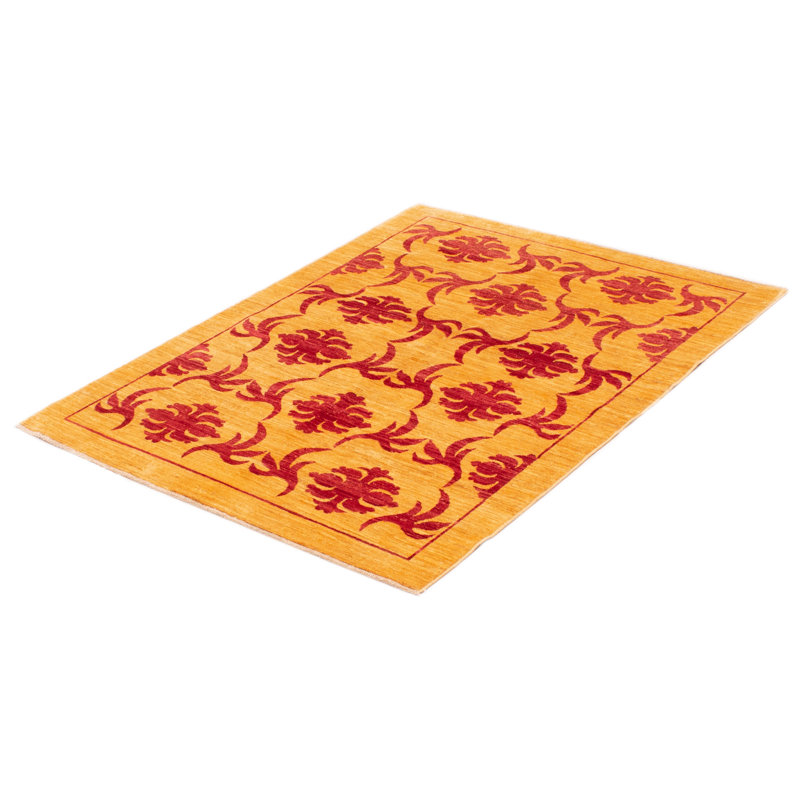 Tapis orange clair en laine noué à la main de conception unique 5 pi x 6 pi 6 po nouvel âge Bohdan