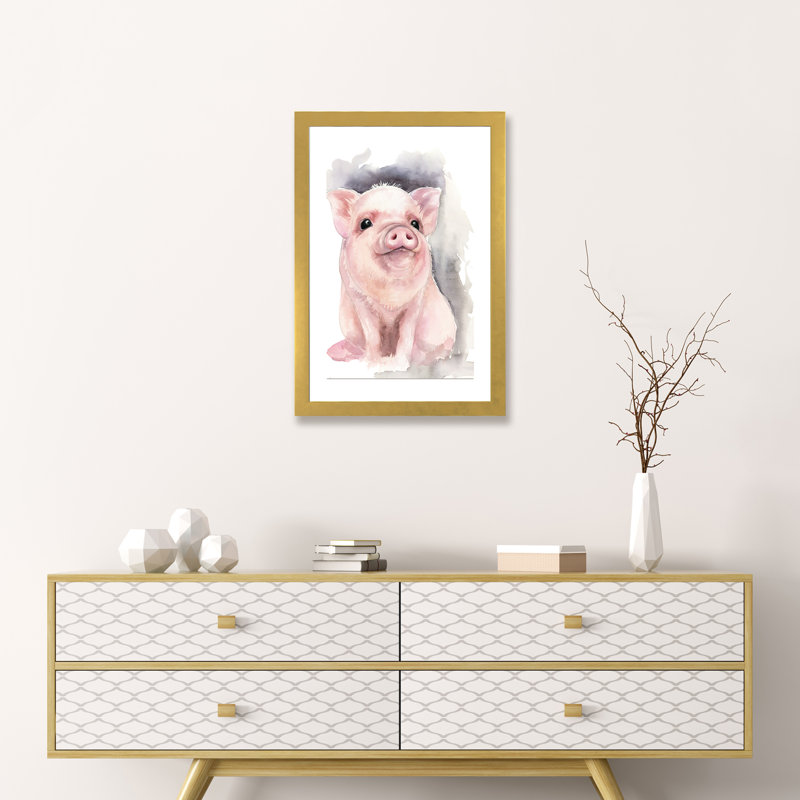 Décoration murale cochon pour enfants, Papier encadré doré, H 24 po x l 16 po x P 1 po