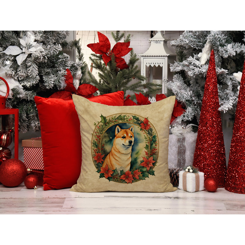 Coussin Christmas, 14 po x 14 po, Shiba, Carré