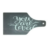 Ambesonne You Are Loved Tempered Glass Cutting Board Text on Chalkboard Grey White
