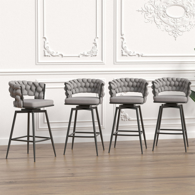 28" Woven Bar Stool Set Of 2, Gray