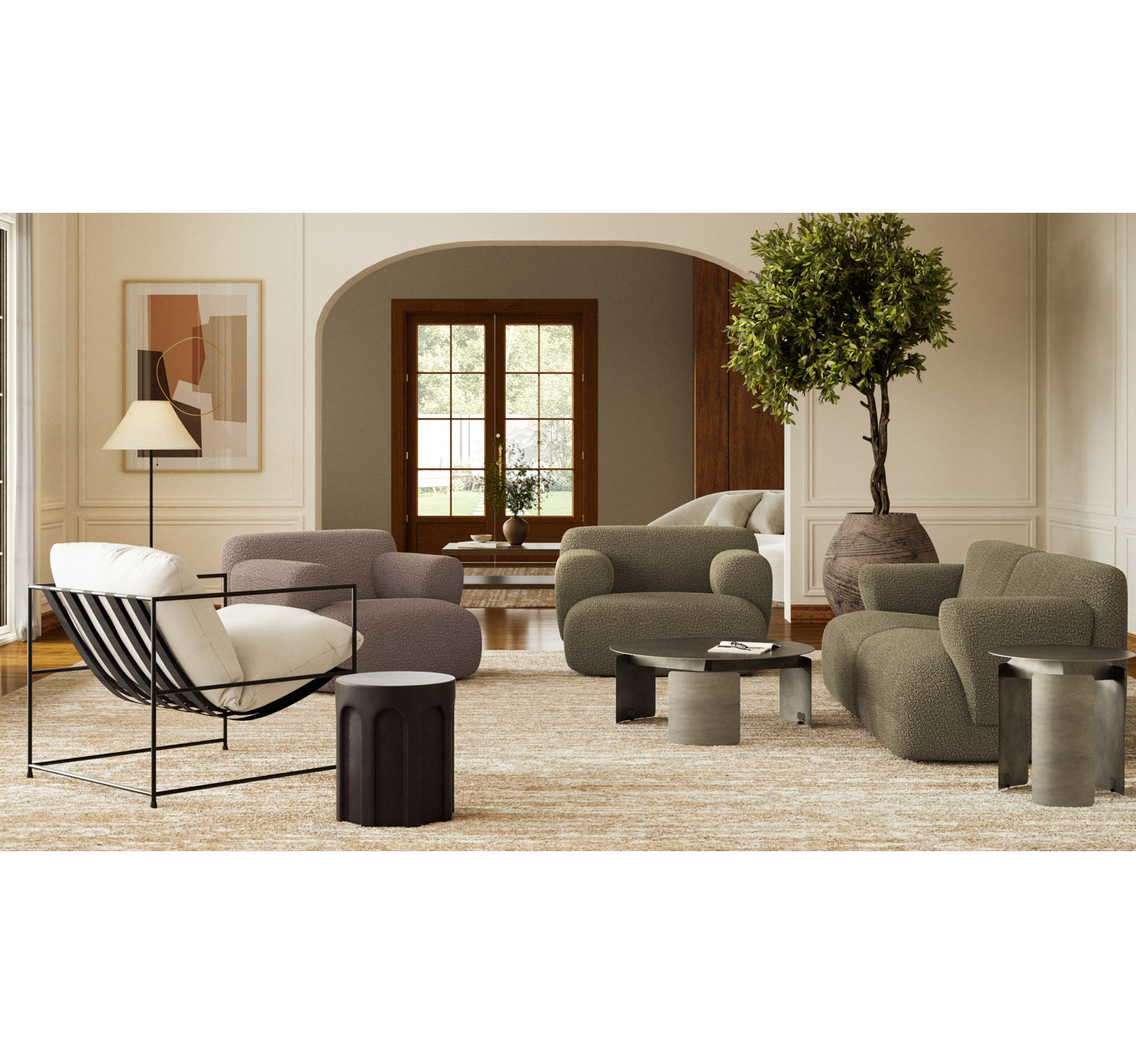 Mikah Concrete Accent Stool, Lava Brown