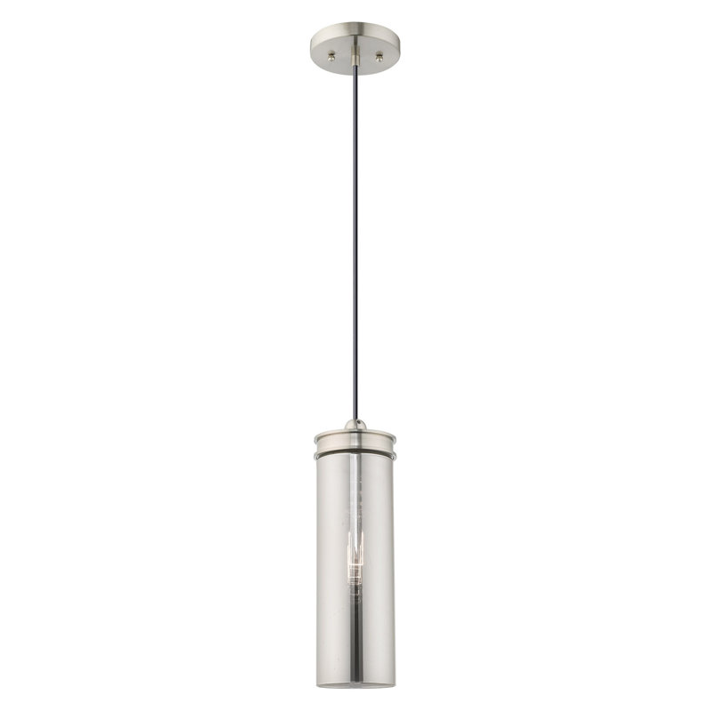 Luminaire suspendu cylindrique à 1 lumière Alanys, Nickel brossé, Fumée