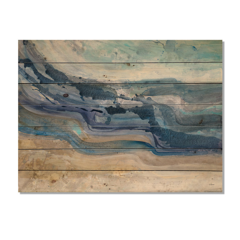 «Coast Blue Sea Waves Watercolor», reproduction de campagne moderne sur bois de pin naturel, H 36 po x l 46 po x P 1,5 po