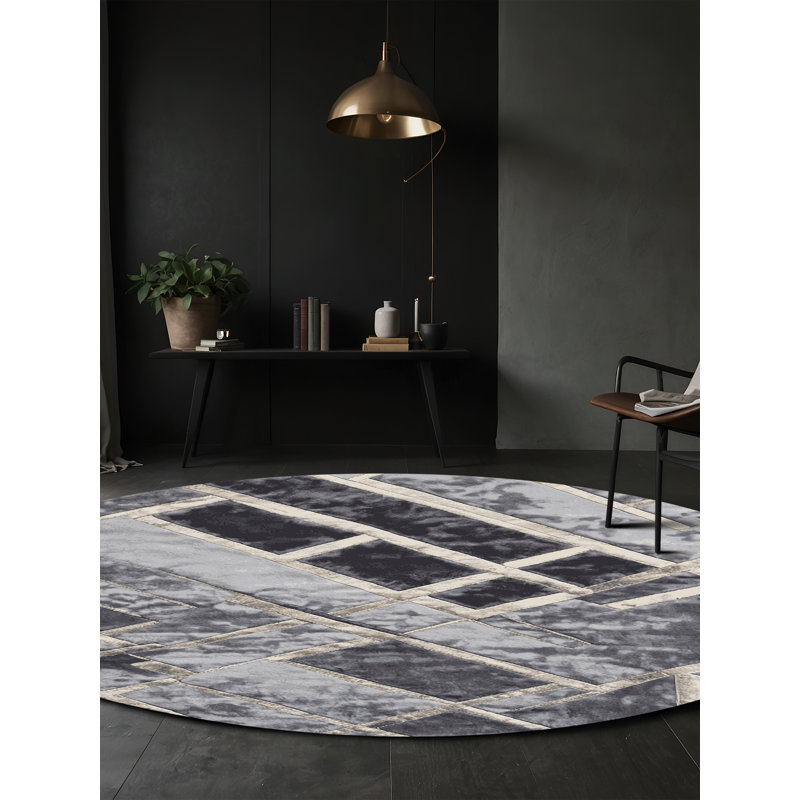 Tapis gris lavable à la machine, Rond 6 pi