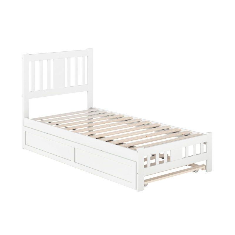 Anakin Solid Wood Platform Bed with Matching Trundle, White, Twin