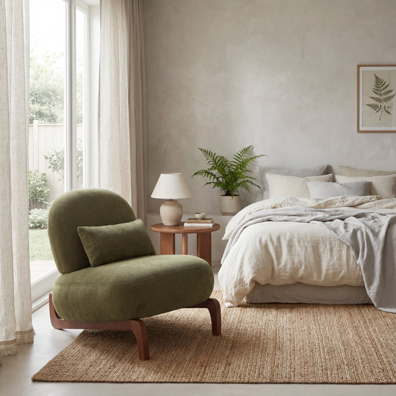 Méridienne Mid-Century moderne avec base traîneau, Coton vert