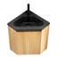 Meuble-lavabo mural flottant triangulaire de 30 po avec lavabo en résine noire et armoire en contreplaqué naturel, idéal pour les coins serrés à une porte