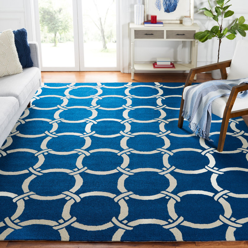 Tapis bleu marine / ivoire crocheté à la main Hadriana, Rectangle 5 pi x 8 pi