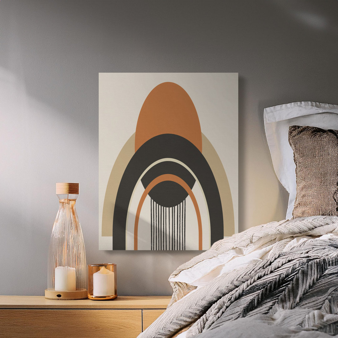 Abstract Arches Canvas Wall Art, Modern Geometric Print, Gallery Wrapped, Ready to Hang, Burnt Orange, Beige, Black Canvas Art