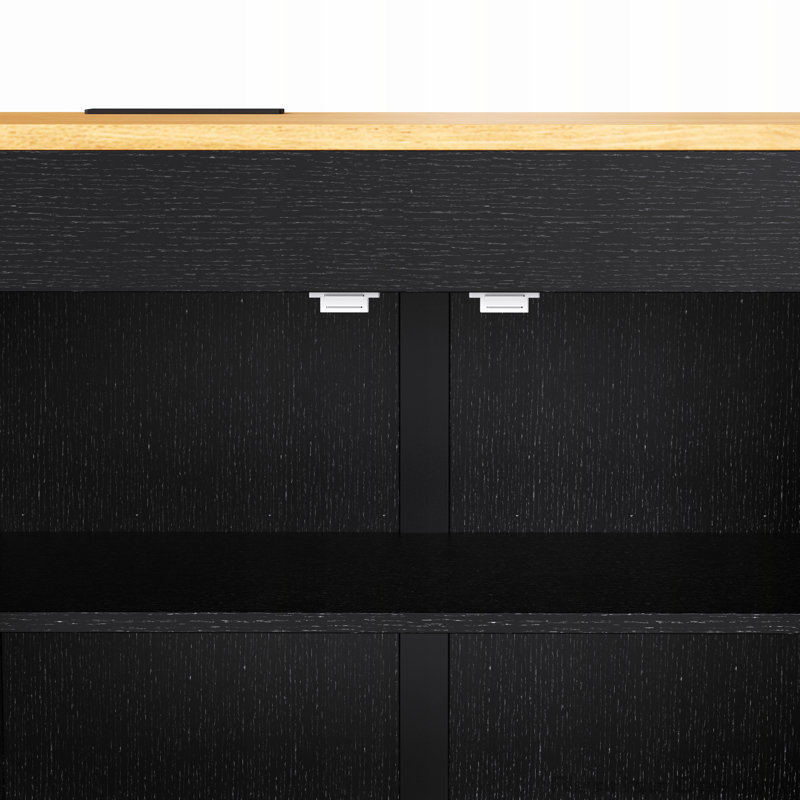 Îlot de cuisine 74,8 po avec table de salle à manger extensible, 3 tiroirs, prise de courant, Noir