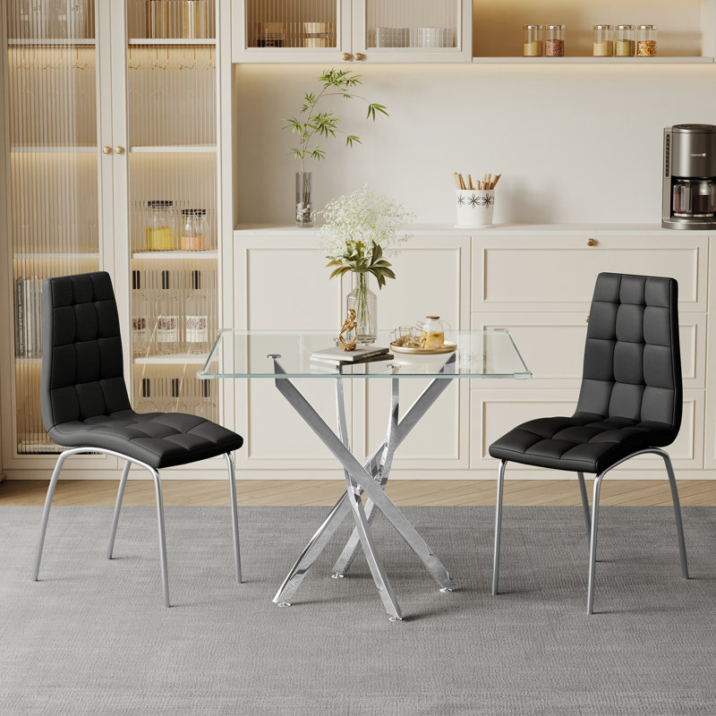 Glass Top Metal Base Dining Table, Silver