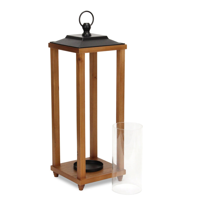 Vivora Wood & Metal Open Side Lantern, 24" H x 8" W x 8" D