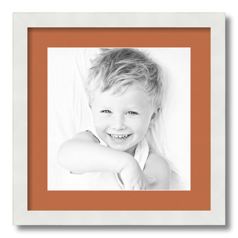 White Wood Matte Picture Frame with Mat, Red/Orange