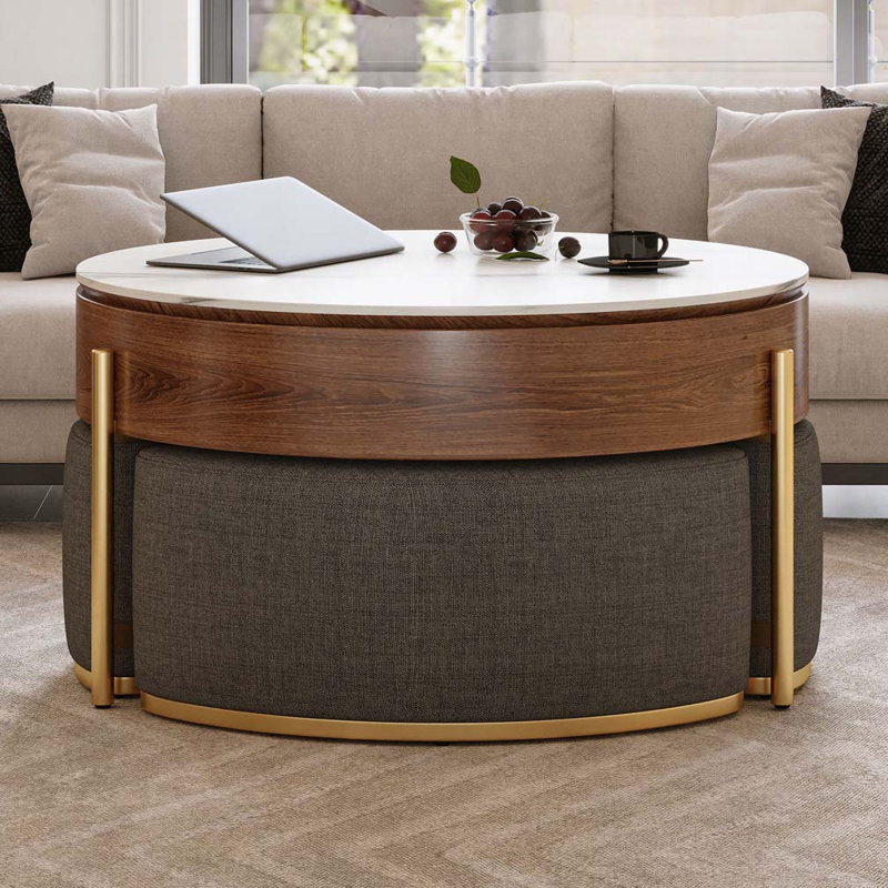 Lift-Top Round Coffee Table with Hidden Storage