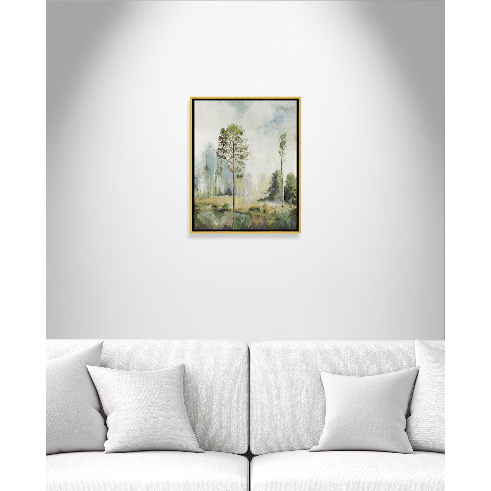 Tall Green Trees I by Teton Pearce - Floater Frame Print on Canvas, 21.5" H x 17.5" W, Gold