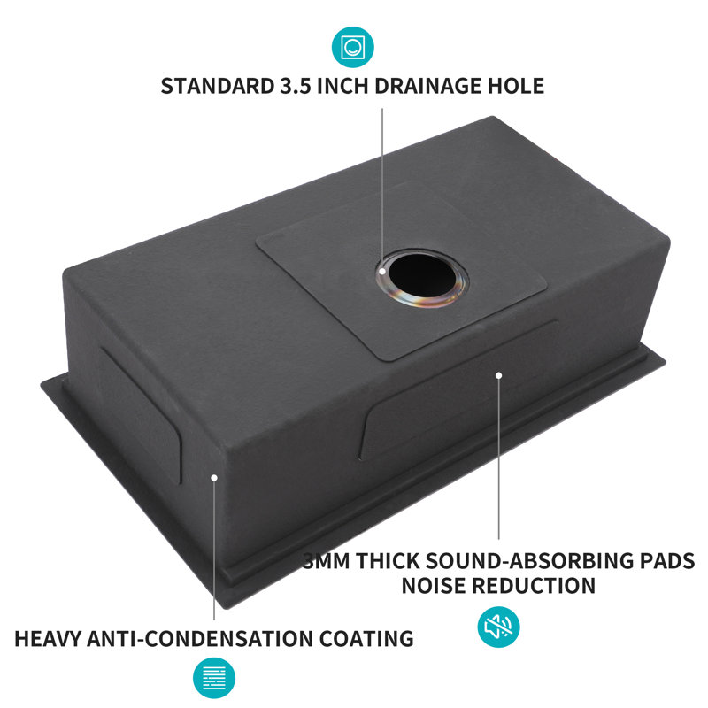 Gunmetal Black, Workstation Kitchen Sink, 16 Gauge T304 Nano, Condensation - Smooth Surface For Easy Cleaning