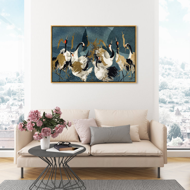«Crane Love» par Oliver Gal, H 31,5 po x l 46,5 po x P 1,75 po, Toile avec cadre flottant or