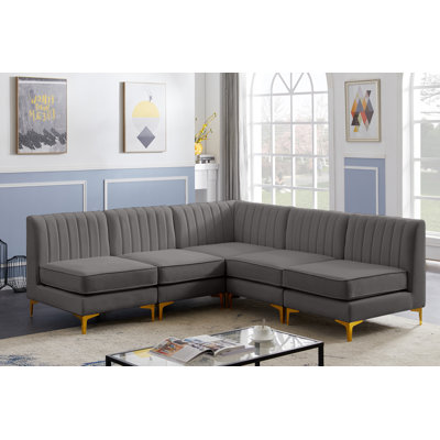 Enson Velvet L-Shaped Sectional Reversible