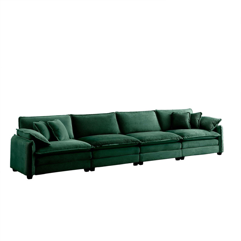 Canapé Bequette, H 34 po x l 150 po x P 34,5 po, 4, Velours côtelé vert