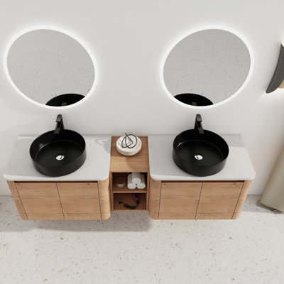 Meuble-lavabo mural moderne avec lavabo d'art en céramique