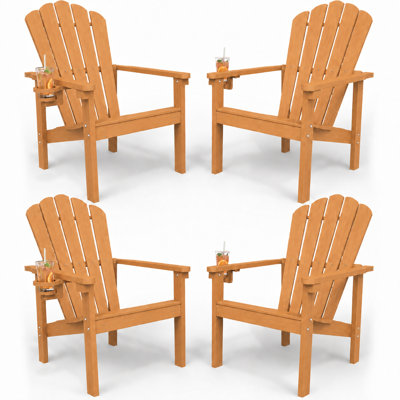 Dareona Pakkdiarie Set of 4 HDPE Stackable Adirondack Chairs with Cup Holders, All-Weather Outdoor Patio Chairs