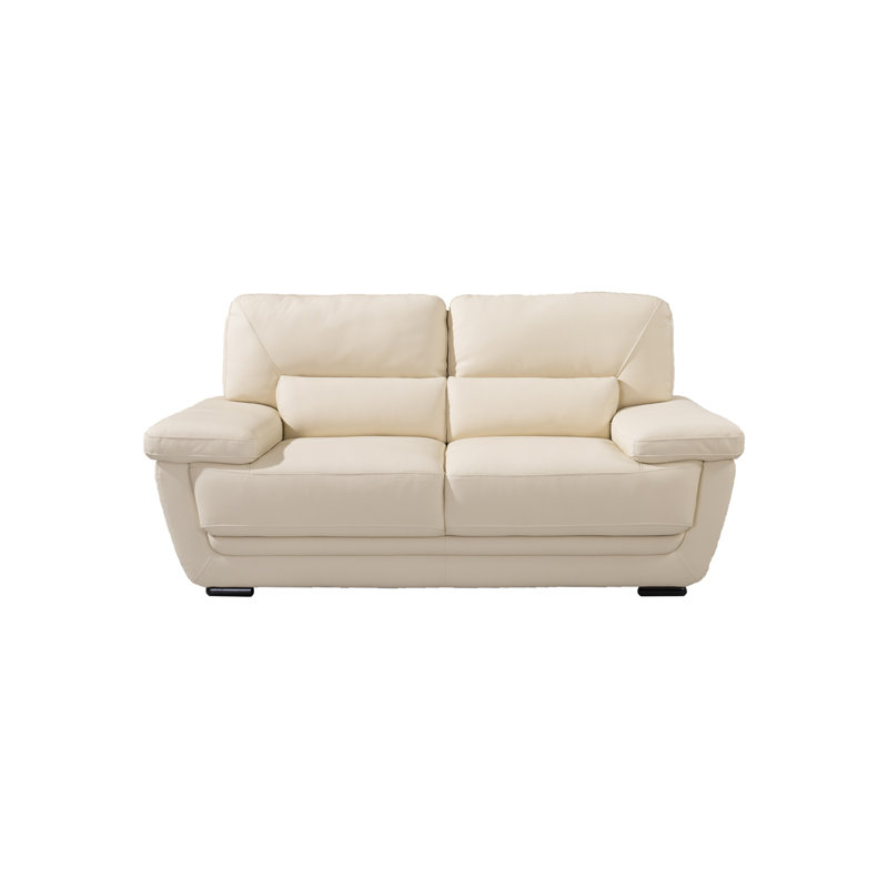 Genuine Leather Pillow Top Arm Loveseat, Cream, 35" H x 71" W x 37" D